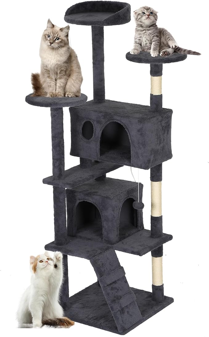 FDW | 62" Cat Tree Tower | Dark Gray | Multi-Level Indoor Activity Center by FDW