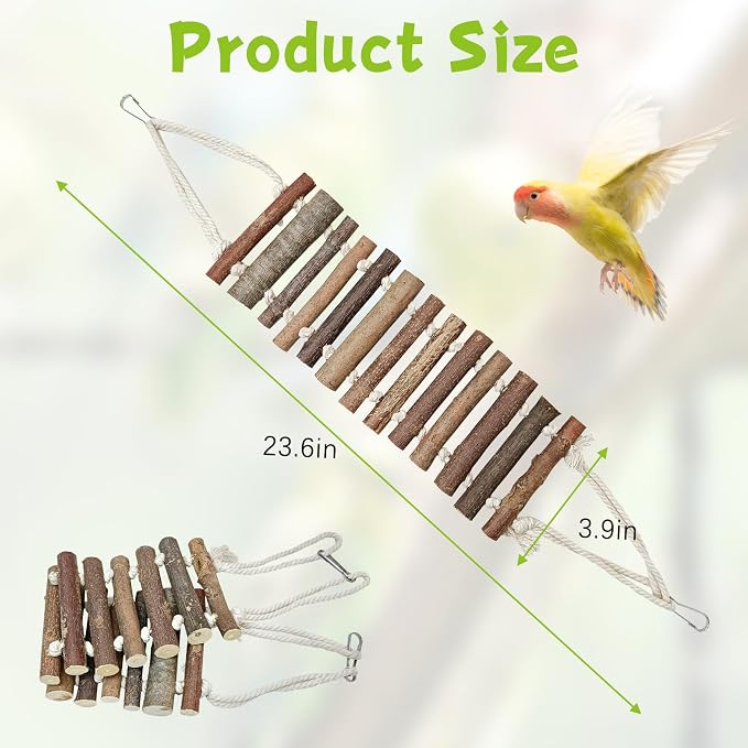 BNOSDM Wooden Bird Rope Ladders 2 Pcs Birds Ladder Bridge Toy Parrot Cage - Image 2