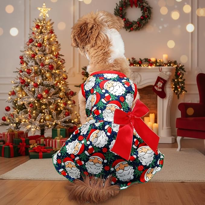 Pohshido Christmas Dog Dress, Winter Holiday Santa Claus Skirt - Image 7
