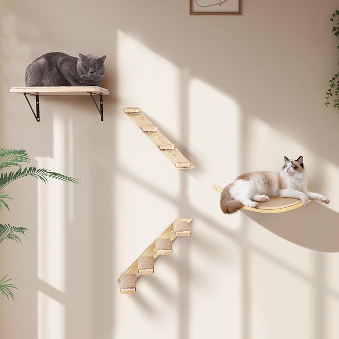 Wall Mounted Cat Shelves Set for Large Cats, 4 Piece Wood Cats Wall Furniture - Image 5
