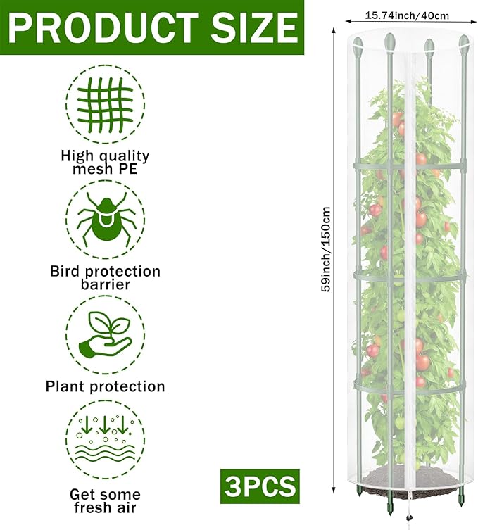 3 Pcs Round Tomato Cage Bird Netting Plant Cover, Trellis Plants - Image 3