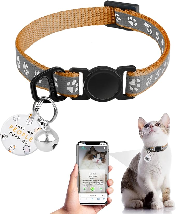 Cat Collar Breakaway with QR Code Name Tag, Reflective Kitten Collars with Bell by FURRIGO