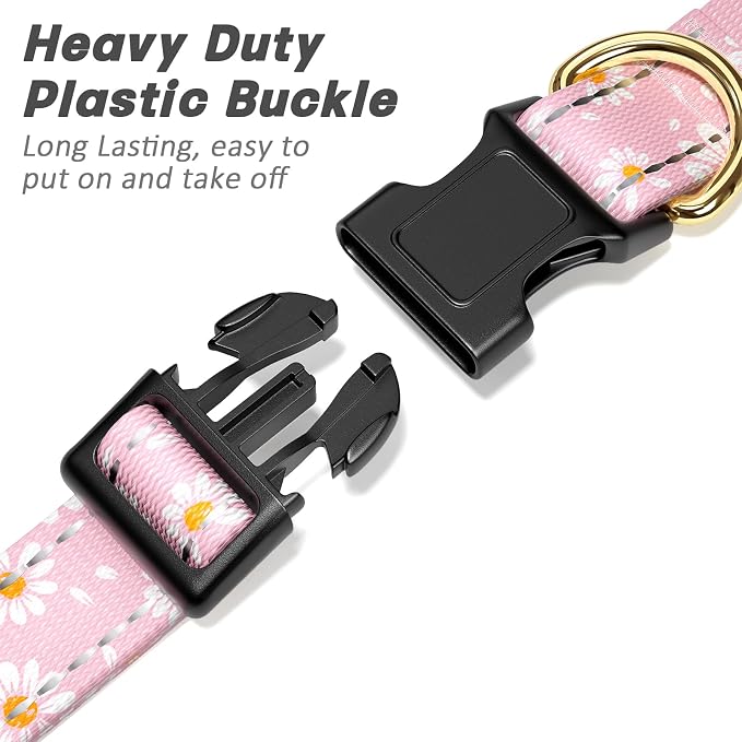 Reflective Dog Collar for Small Dogs, Cute Daisy Theme Adjustable Heavy-Duty - Image 4
