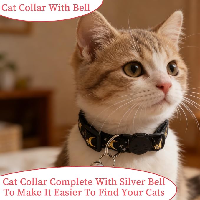 Jeffdad 4Pcs Cat Collar with Bells, Breakaway Cat Collars Kitten Collar Moons - Image 4