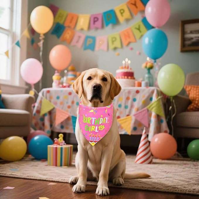 Dog Birthday Bandana Girl for Small Dogs, Reversible 2 Patterns in 1, Happy - Image 5