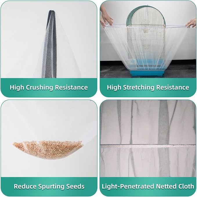 Bird Cage Seed Catcher, Seed Catcher Guard Net Cover, Parrot Nylon Mesh Net - Image 2