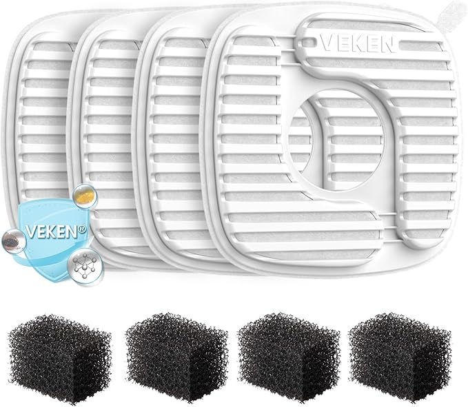 Veken PP Housing Cat Water Fountain Filters, 4 Pack Replacement Filters & 4 by Veken