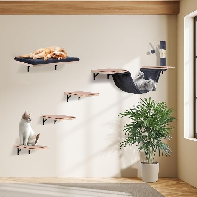 Cat Wall Shelves, Solid Wood Cat Wall Furniture Set, by Sublimei