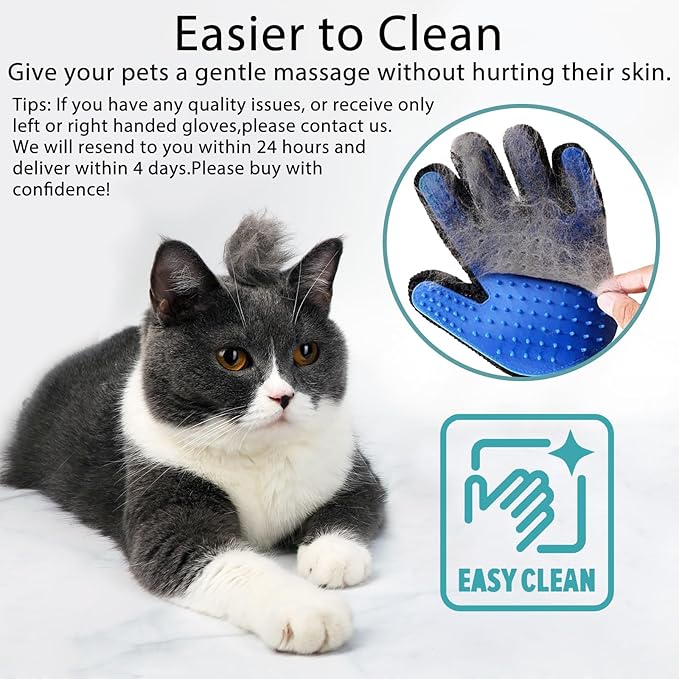 GJEASE Cat Grooming Glove Brush, Pet Hair Remover Tool, Reusable Dog Hair Fur - Image 3