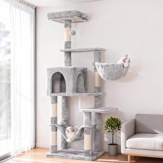Hey-brother Cat Tree with Large Hammock, Cat Condo with Sisal-Covered by Hey-brother