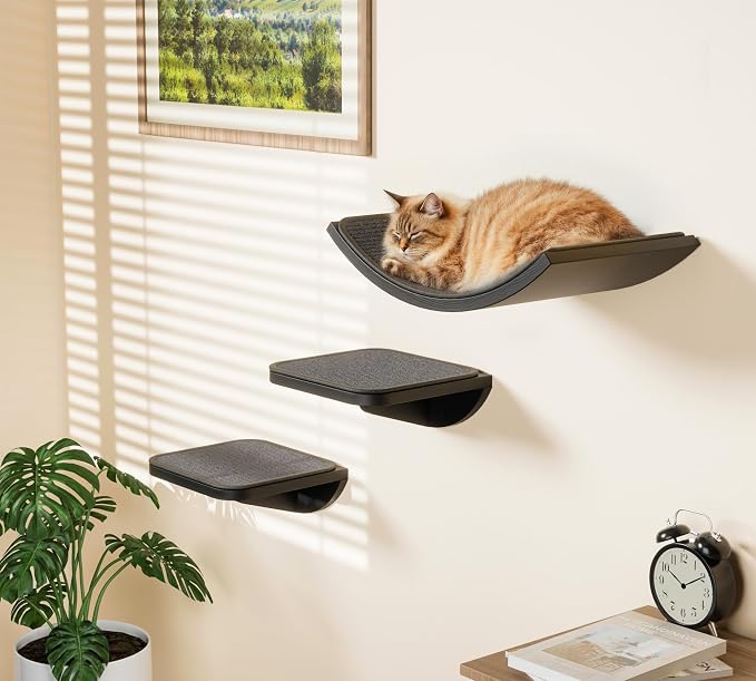 Grey Sisal-Padded Cat Wall Steps, Floating Wooden Cat Perch and Climbing Step - Image 6
