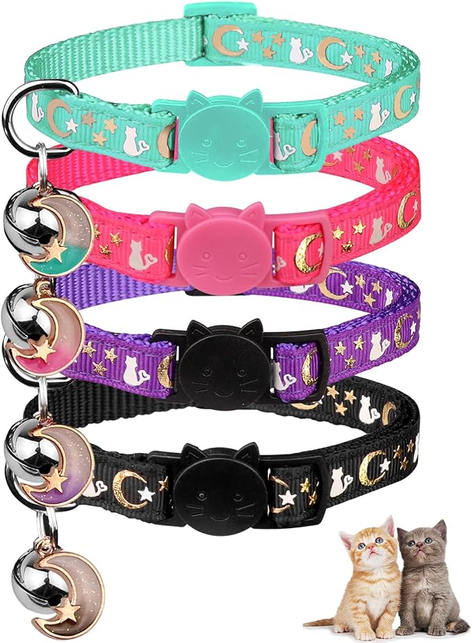 4PCS Cat Collar with Bells, Breakaway Cat Collars, Kitten Collar with Bell by Baeuppit