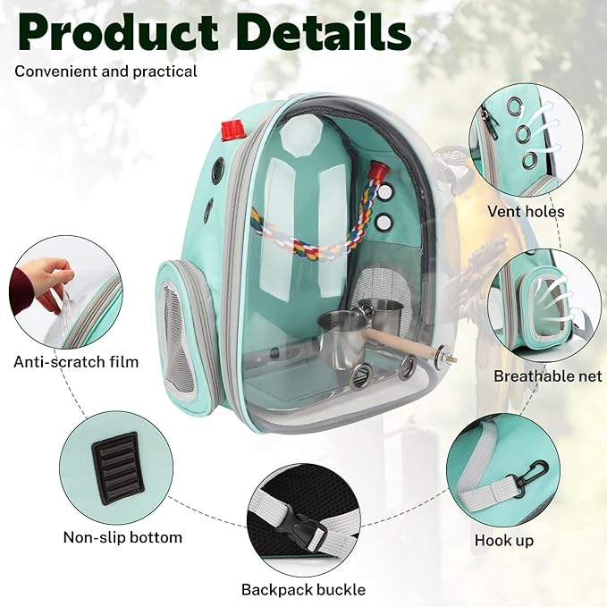 Rypet Bird Carrier Backpack Parrot Portable Breathable Bag Pet Bird Lightweight - Image 3