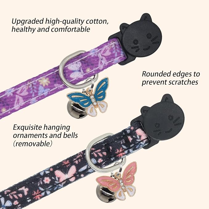 Cat Collar Breakaway, 2 Pack Cotton Cats Collars - Image 5