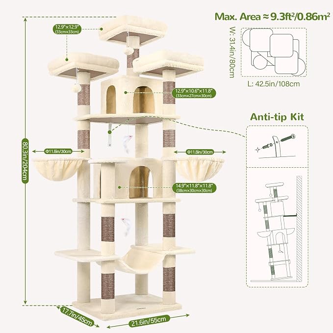 Globlazer Big Cat Tower for Indoor Cats, 80inch Cat Tower for Multiple Adult - Image 6