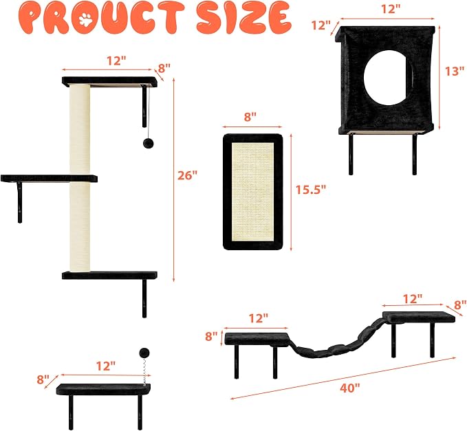 NUNU LAB Cat Wall Shelves Set, Scratching Post, Wall Shelves - Image 5