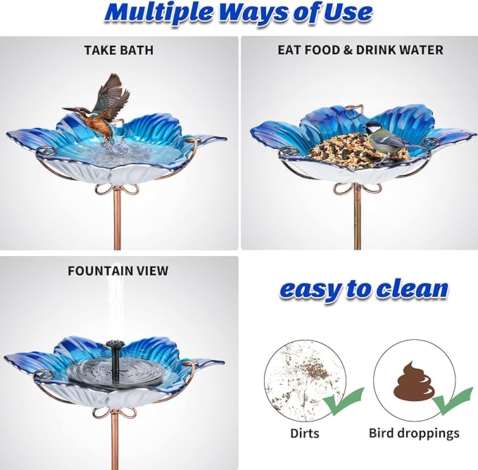 MUMTOP Bird Baths for Outdoors Glass Bird Bath Bowl Outdoor Bird Feeder Flower - Image 5