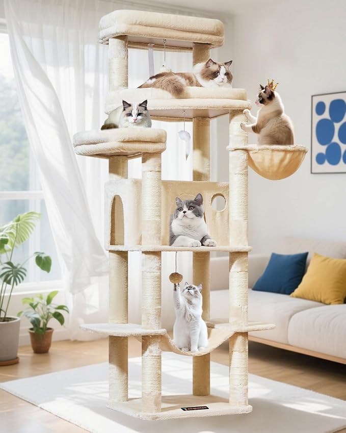 Taoqimiao 71 Inches Cat Tree for Large Cats 20lbs+, 3 Giant Perches, Widened by Taoqimiao