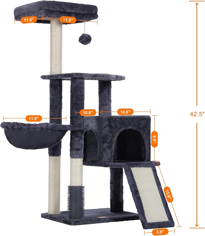 Heybly Cat Tree with Cat Self Groomer Brush, Cat Tower Condo - Image 3