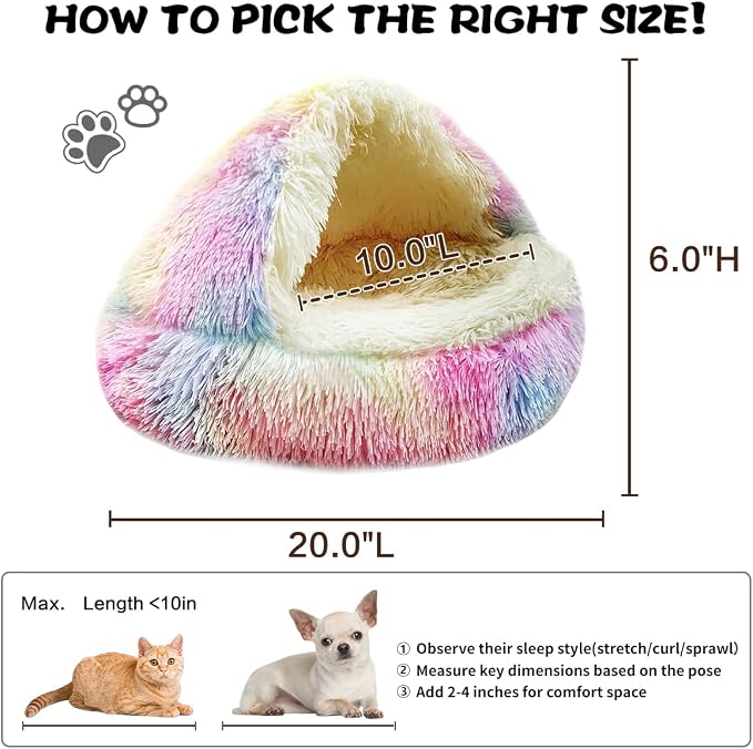 ShinHye Cat Bed Round Plush Fluffy Hooded Cat Bed Cave, Cozy - Image 2