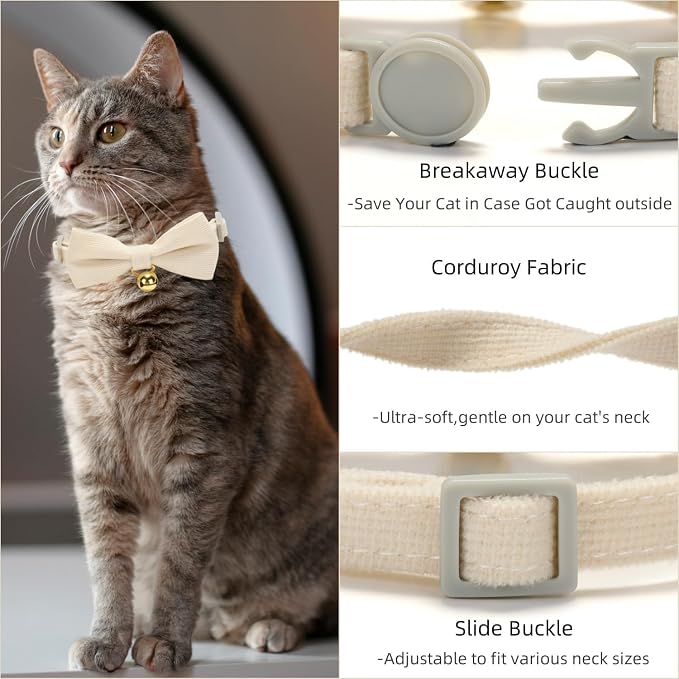 Soft Corduroy Cat Collar, Plaid Pattern, - Image 5