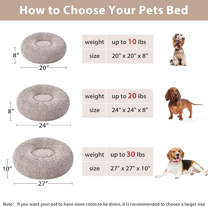 WNPETHOME Calming Dog Bed & Cat Bed, Anti-Anxiety Donut Small Dog Bed, Fluffy - Image 4