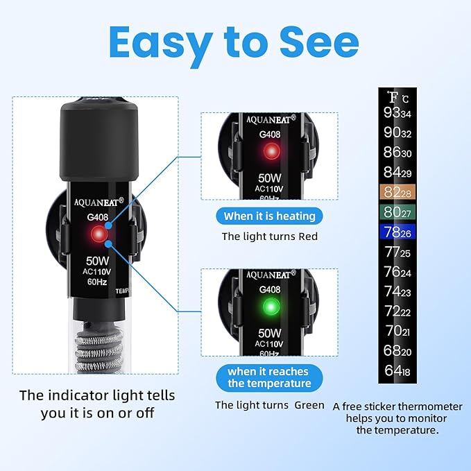 AQUANEAT Aquarium Heater, 50W Small Betta Fish Tank Heater, Mini Preset Water - Image 3