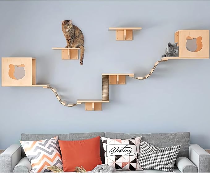 PETKABOO Cat Wall Shleves and Perches, Pine Wooden Cat Wall Furniture Climbing - Image 8