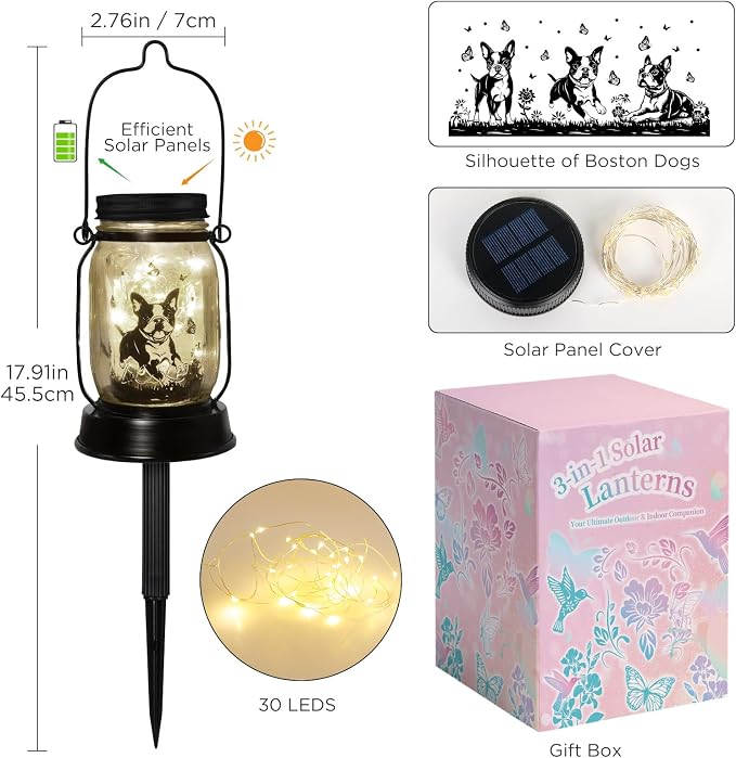 Boston Terrier Gifts for Women/Men Boston Terrier Solar Lanterns Mom Birthday - Image 7