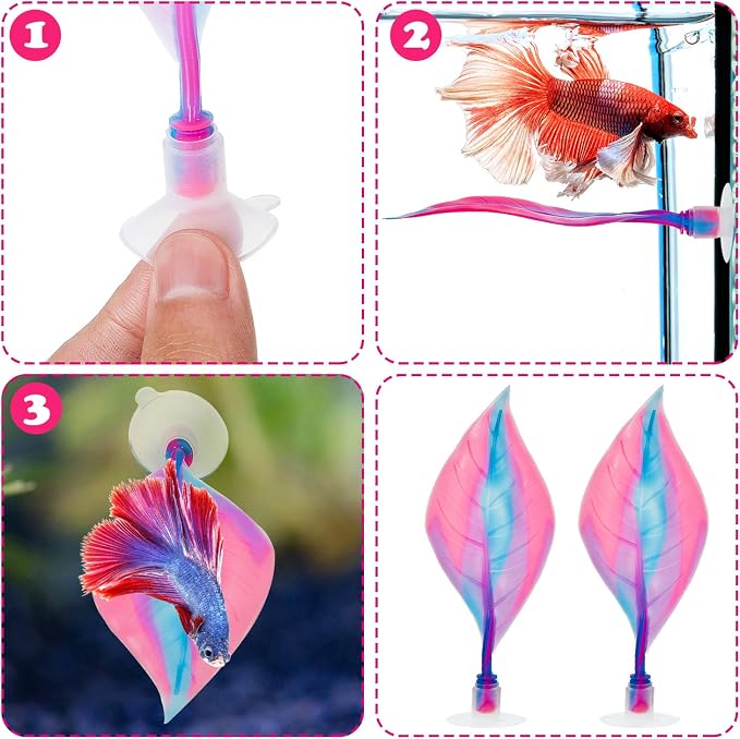 WILLBOND 2 Pcs Pink Silicone Betta Fish Bed Leaf Hammock Betta Fish Tank - Image 3