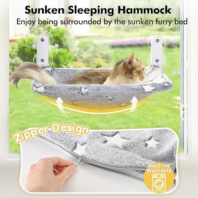 2PC Cat Window Perch, Glow in The Dark Cordless Foldable Pet Hammock Bed - Image 2