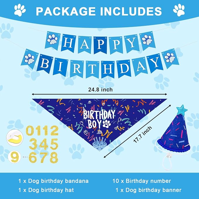 Dog Birthday Party Decorations, Adjustable Dog Bandana Set - Image 2