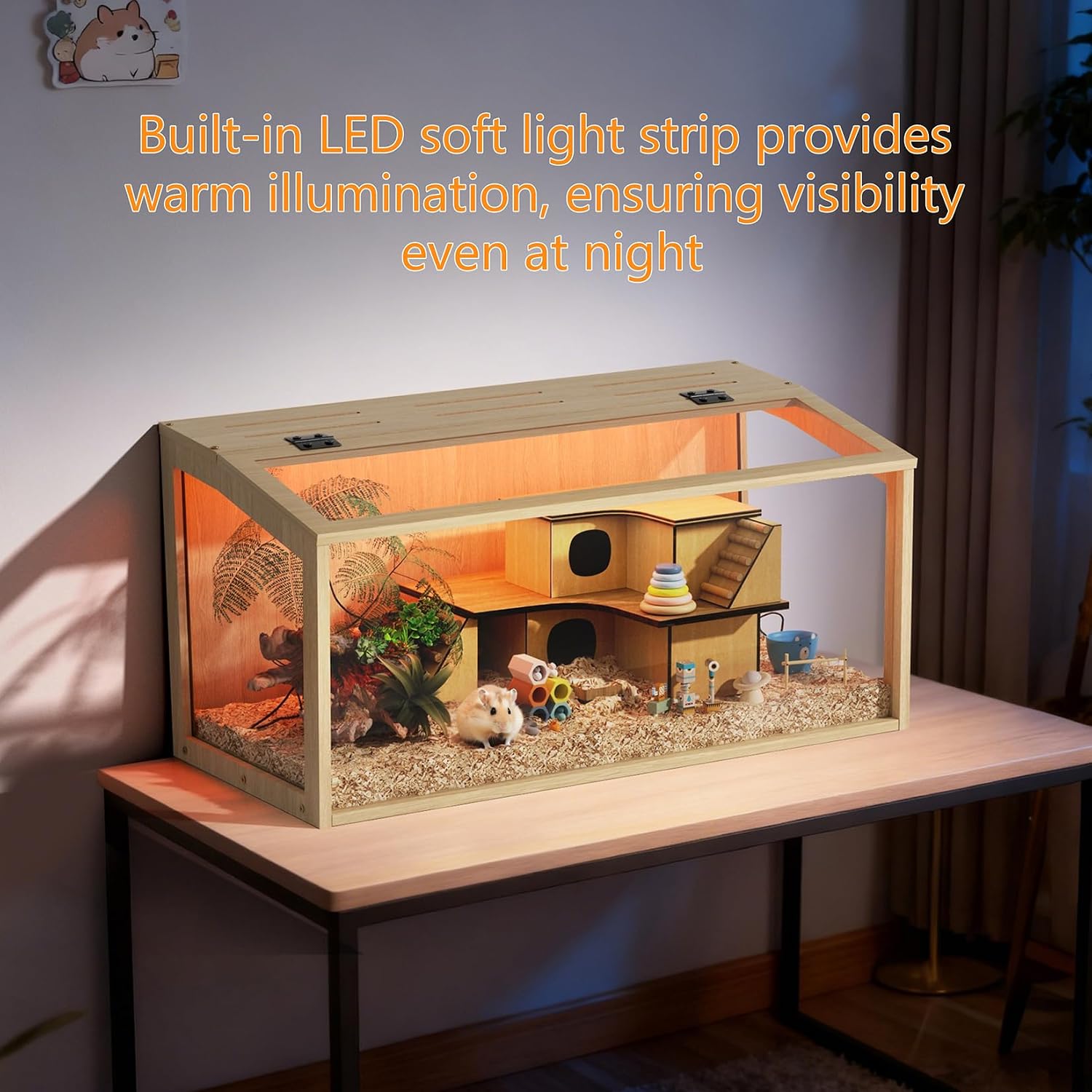24 Inch Wooden Hamster Cage with Warm Light - GlobalHabitat Supply