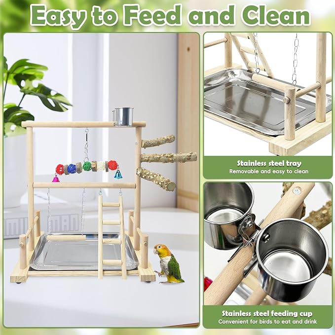 kathson Bird Playground Parrot Perch Stand Toys, Birds Wood Play Gym Activity - Image 4