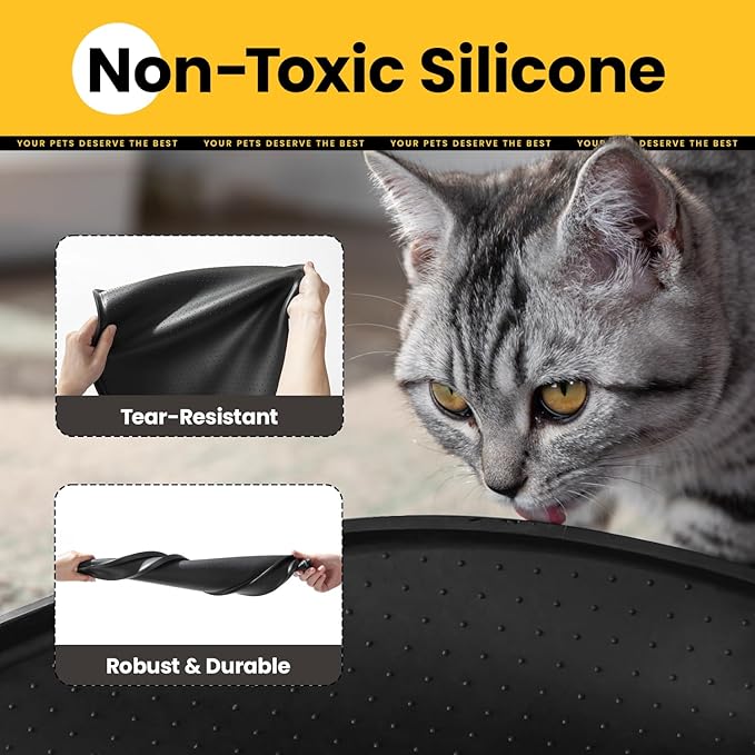 Dog Food Mat, 1/2 Inch Raised Edges Cat Dog Feeding Mat - Image 3