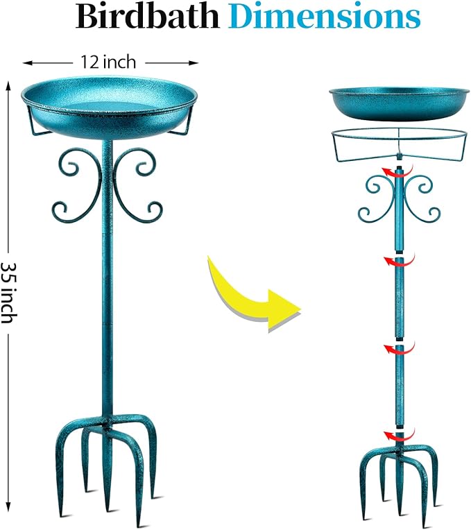 Daoeny 35In Metal Bird Bath for Outside, Vintage Freestanding Birdbaths & - Image 7