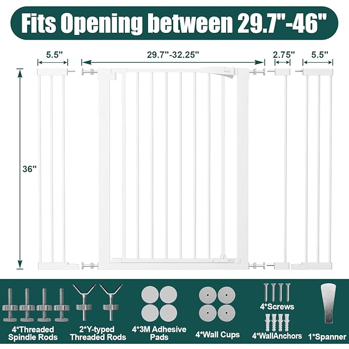 keny 36" Extra Tall Baby Gate for Doorways, Fits Openings 29.7" to 46" Wide - Image 6