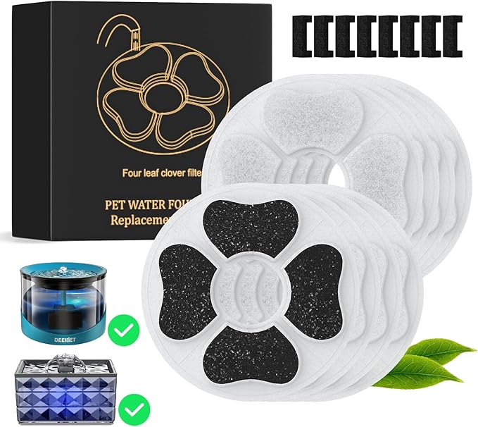 8 Packs Cat Water Fountain Food Grade Replacement Filters & Sponges by DEEIPET