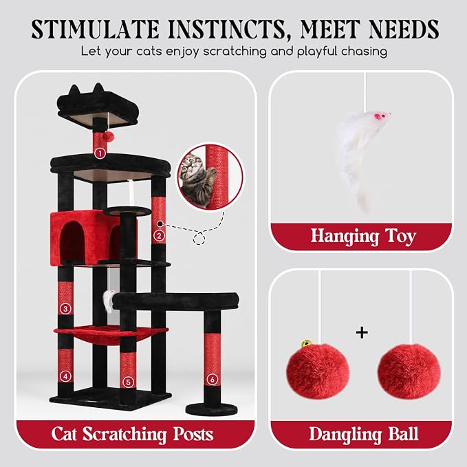 Globlazer Extra Large Platform Gothic Cat Tree, 65in Tall Sturdy Goth Cat Tower - Image 6