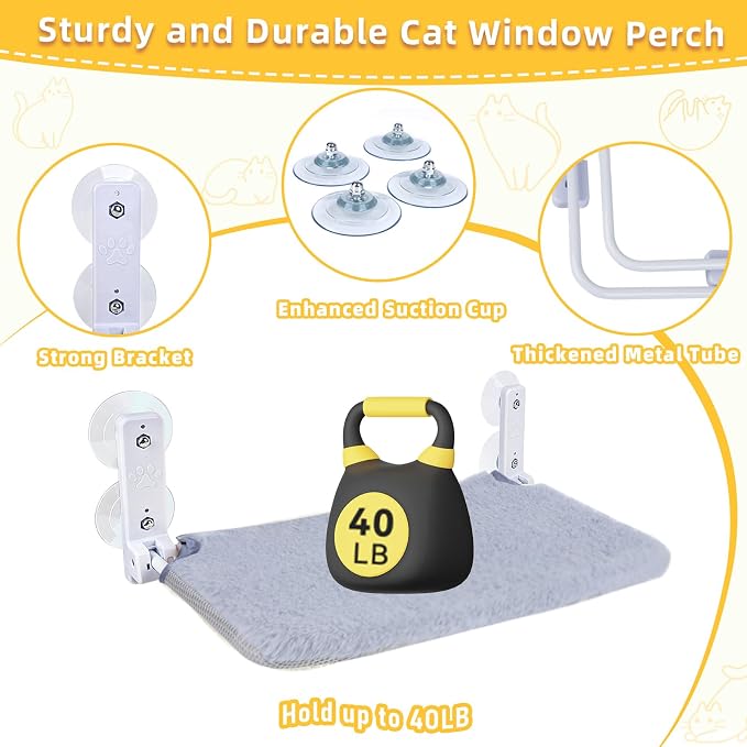 Cat Window Perch, Foldable Cat Window Hammock Sunbathing and Climbing Cats - Image 6