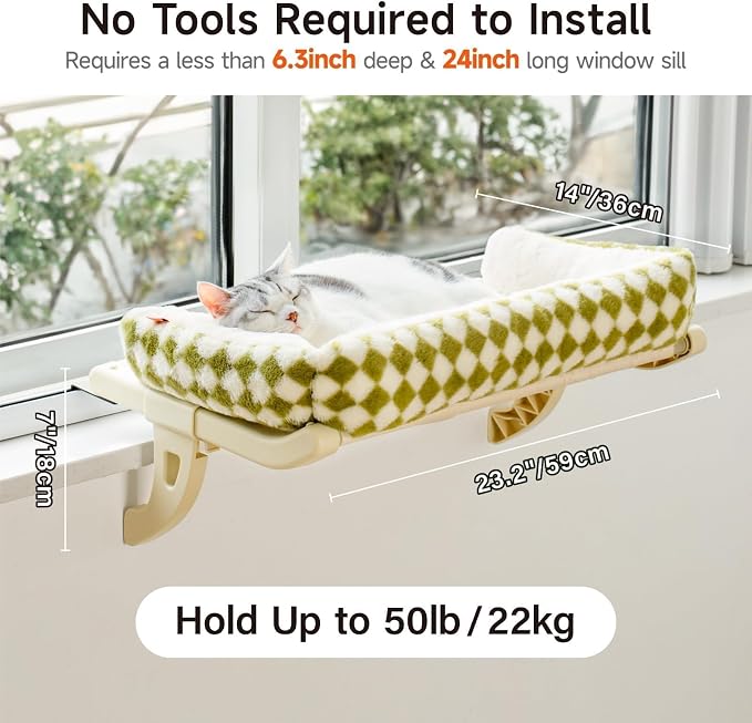 MEWOOFUN Cat Window Sill Perch for Indoor Cats, One-Step Sliding Clamping Slot - Image 3