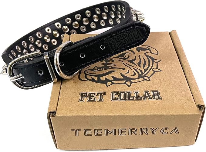 TEEMERRYCA Adjustable Microfiber Leather Spiked Studded Dog Collars - Image 5