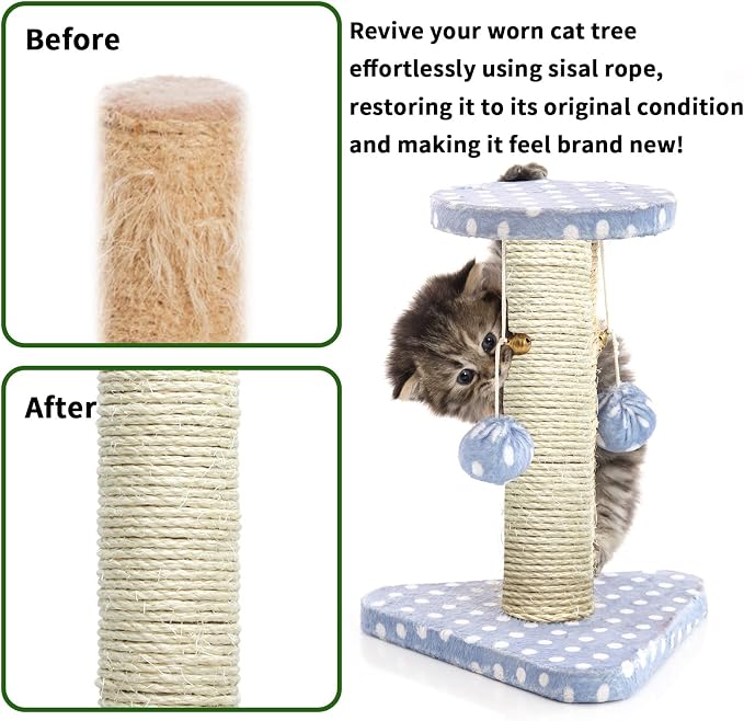 Natural Sisal Rope 8mm 98-Feet for Cat Scratching Post Tree Tower Replacement - Image 6