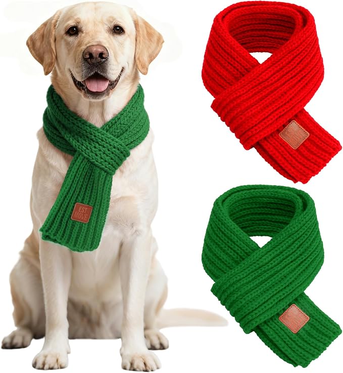 BWOGUE 2-Piece Winter Dog Knitted Scarf & Dog Neck Warm Bandanas by BWOGUEPetHome