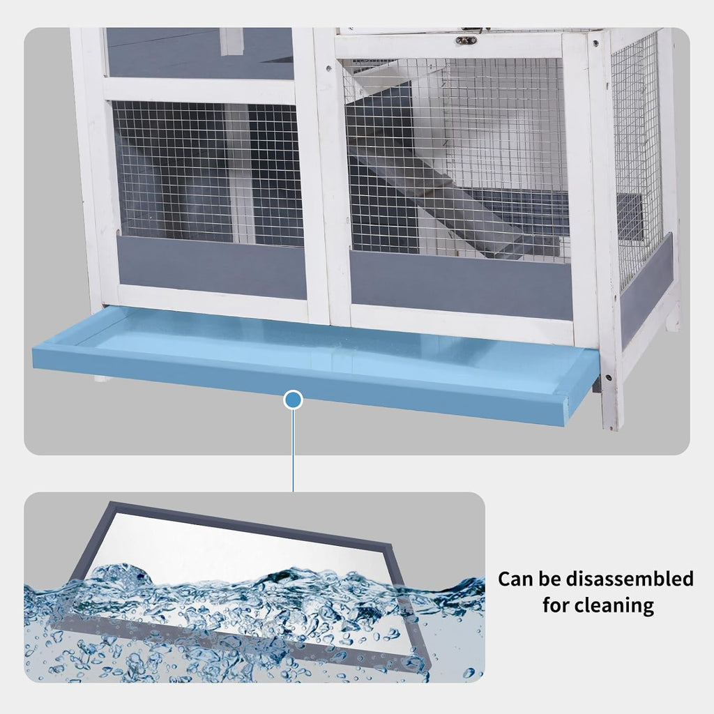 2-Story Wooden Guinea Pig Cage with Removable Tray and Ramp - GlobalHabitat Supply