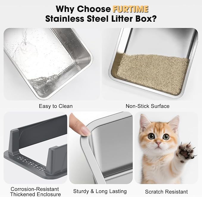 FURTIME Stainless Steel Cat Litter Box - Image 6