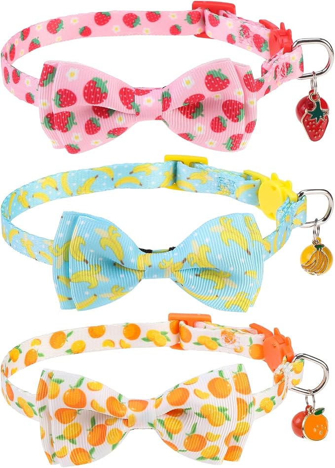 Breakaway Cat Collar with Removable Bow Tie and Bell, Cute Multi-Style Patterns by VKPETFR