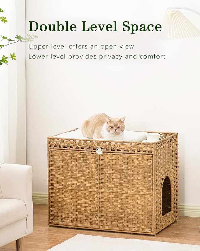 Cat Litter Box Enclosure Furniture, Handwoven Rattan Hidden Litter Box - Image 2