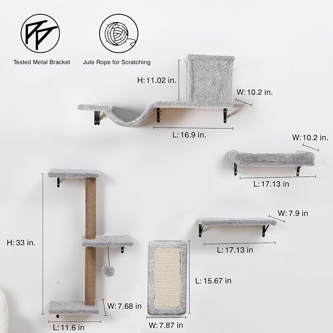 5-in-1 Cat Wall Shelves, Perch & Lounge - Image 5