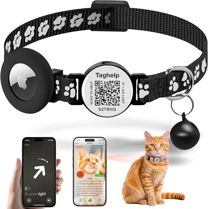 QR Code AirTag Cat Collar Breakaway Reflective by Taghelp